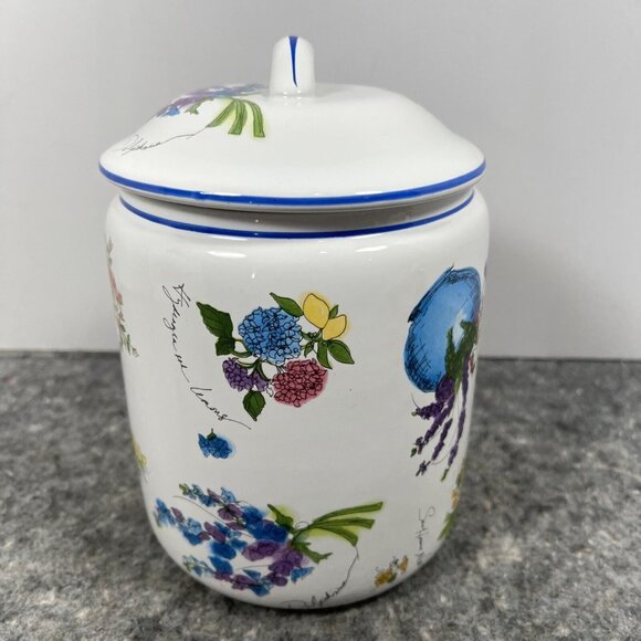 VTG William Sonoma FLORAL Canister Cookie Jar Gasket Seal Botanical Portugal 8" - Picture 2 of 15